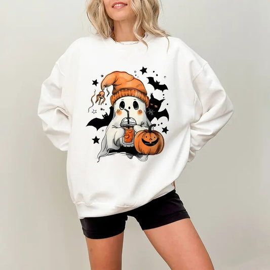 Cute Ghost Drinking Coffee Sweatshirt, Ghost Ice Coffee, Spooky Season Shirt, Fall Coffee Lover Sweatshirt, Halloween Sweatshirt, Halloween Gift