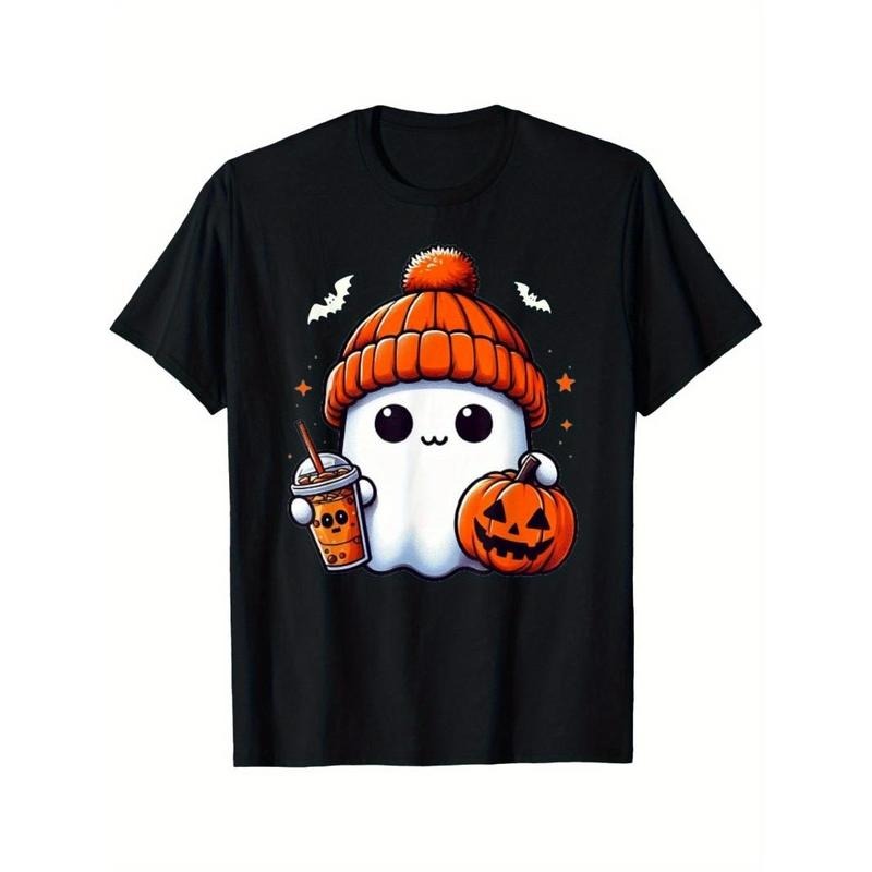 Cute Ghost Drinking coffee Halloween Ghost Iced Coffee Men's T-shirt Made in USA Hoodie, Sweatshirt | DripVista.com