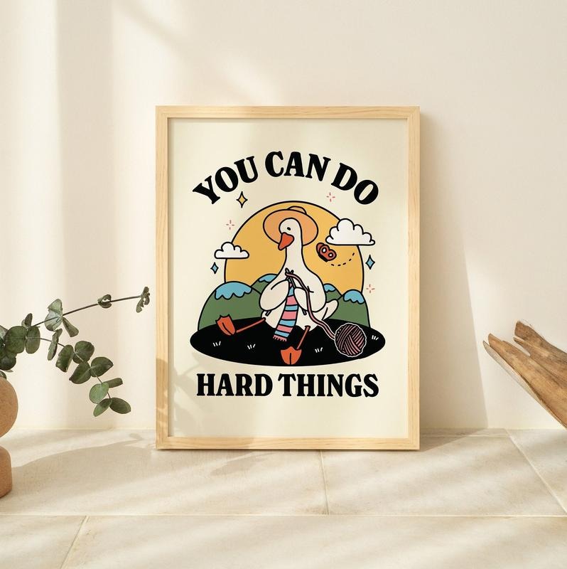 Cute Goose Wall Print, Motivation Quote, Retro Style, Cottagecore Classroom, Green Kids Poster, Nursery Decor Prints,...