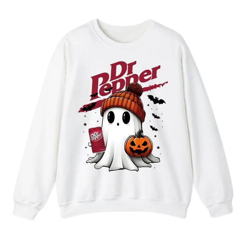 Cute Halloween Boo Dr Pepper Drinking Soda Lovers Unisex Cotton Sweatshirt for men and women