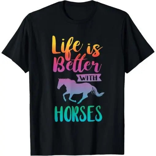 Cute Life Is Better With Horses Horseback Riding T-Shirt Made in USA Hoodie, Sweatshirt | DripVista.com