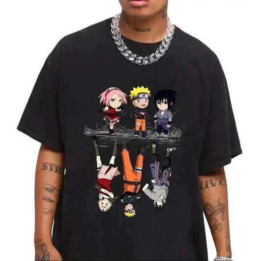 Cute Naaruto Anime For You And Friends Perfect For Casual Wear Black T Shirt Graphic Tee Tops Underwear Crewneck Menswear T Shirt Cotton Fabric