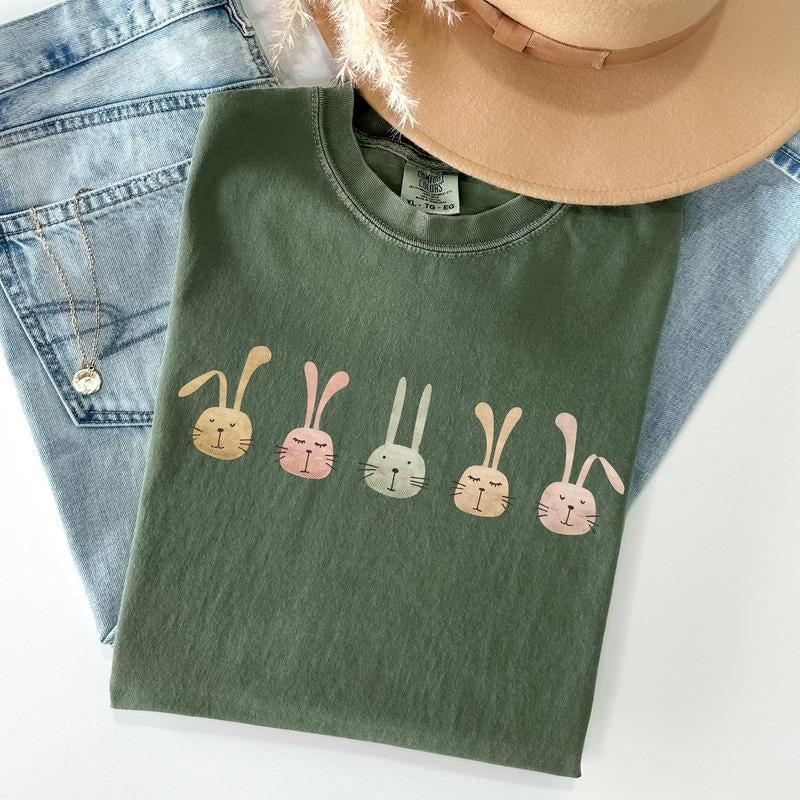 Cute Rabbits In A Row, Easter Comfort Colors Tshirt, Women's Crew Neck, Crewneck Hoodie, Sweatshirt | DripVista.com
