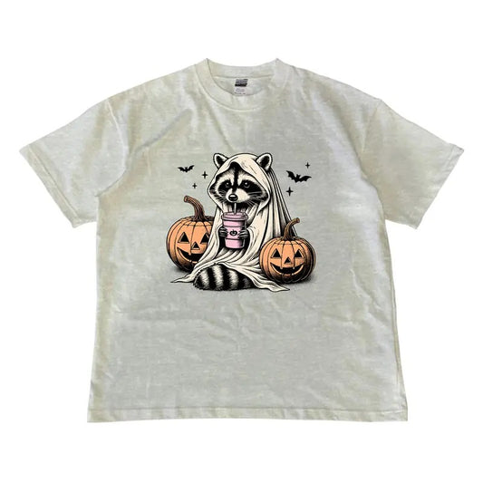 Cute Raccoon Ghost T-shirt, Raccoon Halloween T-shirt, Retro Halloween T-shirt, Spooky Season, MW Unisex Shirt Menswear Top