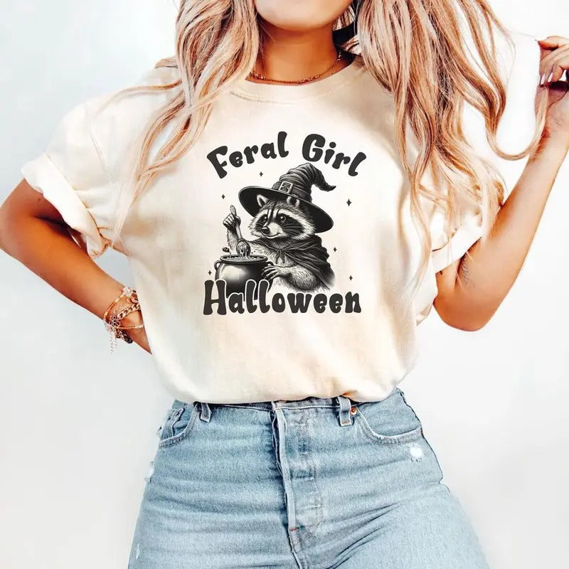 Cute Raccoon Lightsaber brand Shirt Feral Girl Halloween Lightsaber brand-shirt Girls for Women Halloween with Vintage...
