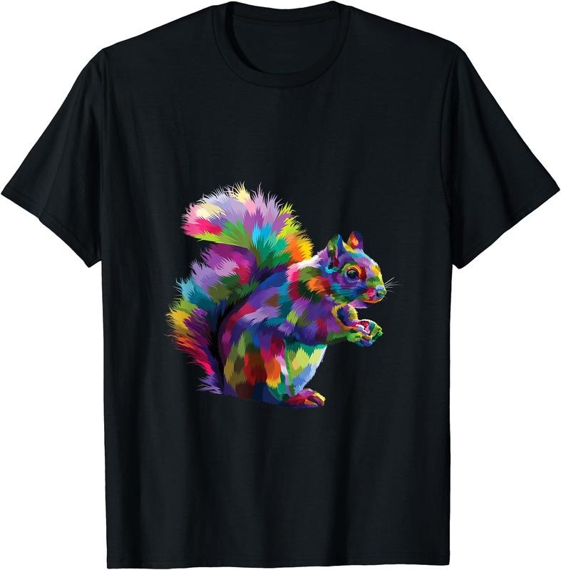 Cute Rainbow Squirrel Vibrant Forest Squirrel Tribute T-Shirt | Unisex Cotton Tee, Short Sleeve, Size S-5XL Hoodie,...