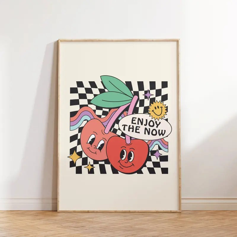 Cute Retro Wall Art, Enjoy The Now Print, Cute Print Wall Art, Typography Print, Gifts For Women Her Bedroom Decor,...