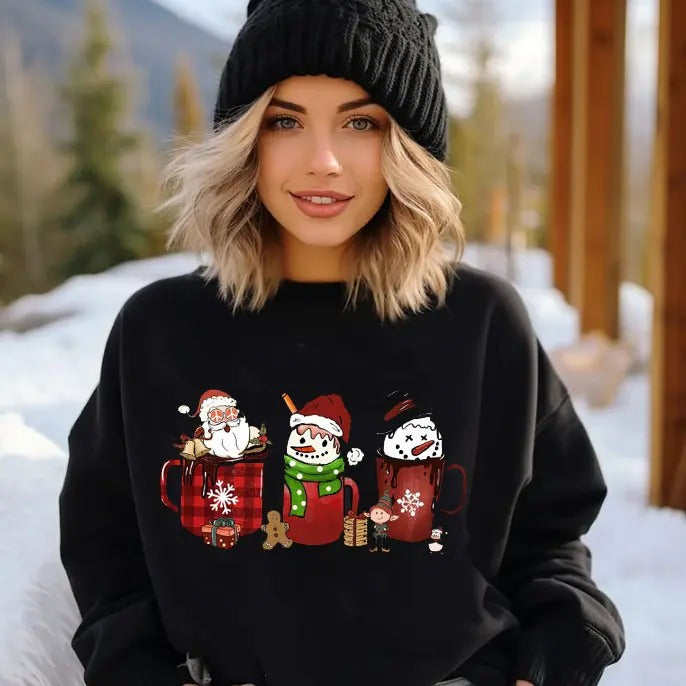 Cute Santa Christmas Sweater, Christmas Sweater, Christmas Crewneck, Christmas Cup Sweatshirt, Holiday Sweaters for Women, Winter Sweatshirt, Christmas Season, Christmas Vibes, Christmas Clothes, Christmas Clothing