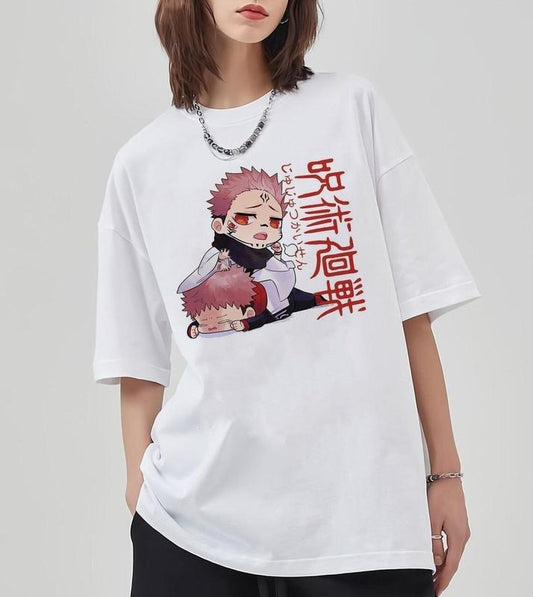 Cute Sukuna And Itadori Yuji Chibi Art Anime T-Shirt Ryomen Sukuna Graphic Tees Itadori Yuji Merch Shirt, Manga Japanese Style Anime Lover Gift Funny Shirt Crew Neck Casual Cotton