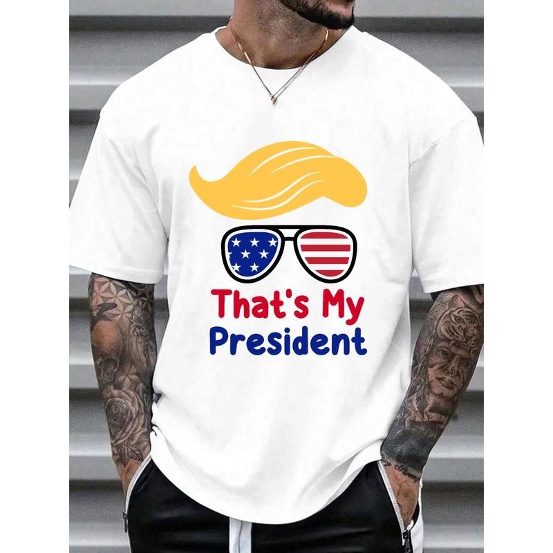 Cute Trump - Inspired Graphic Tee: Wavy Hair, American Flag Sunglasses with "That'WB shield My President" Text Hoodie,...