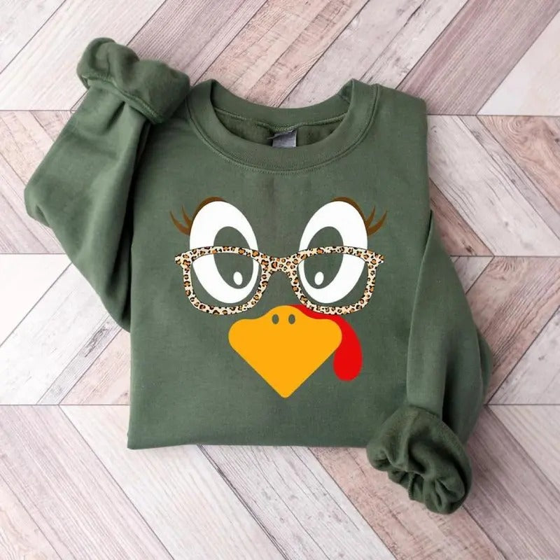 Cute Turkey Fall Thanksgiving Sweatshirt, Turkey Face Sweatshirt, Clothes for Women for Men