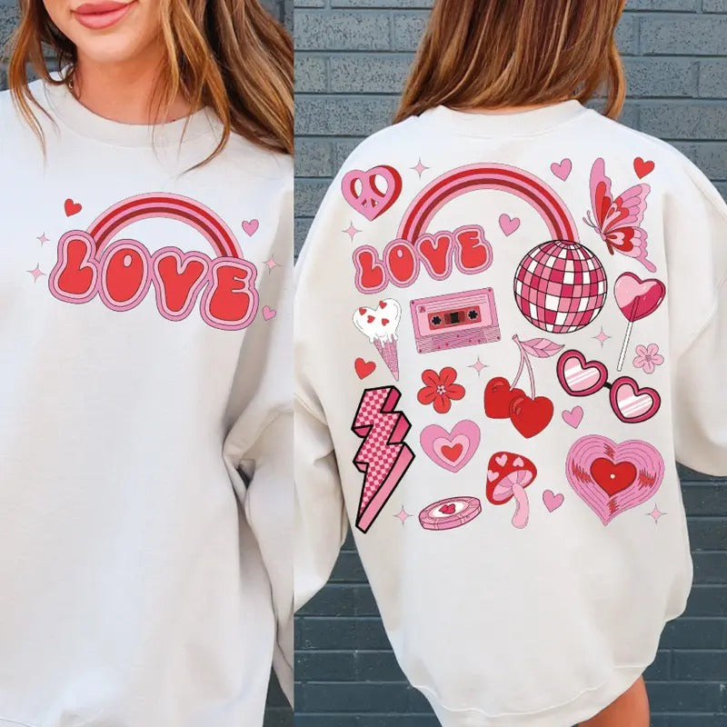 Cute Valentine's Day Sweatshirt, Retro Groovy Cupid T-Shirt, Trendy Valentine's Day Crewneck, V-Day Clothing for Her