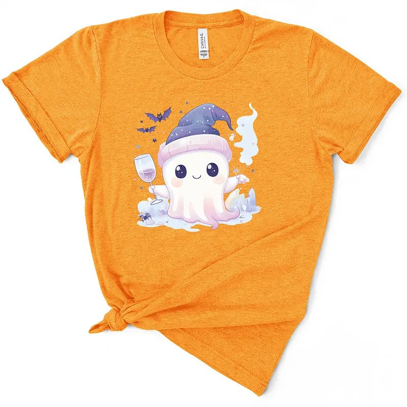Cute Wine Drinking Ghost Halloween TShirt Casual Comfort Hoodie, Sweatshirt | DripVista.com