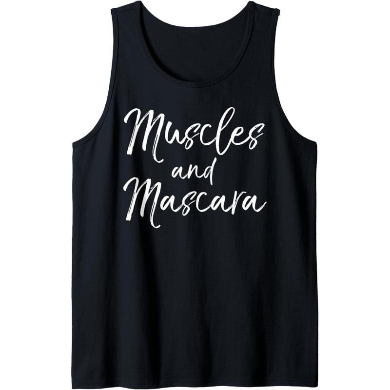 Cute Workout Quote for Women Ladies Muscles and Mascara Tank Top Made in USA T-Shirts, Hoodie, Sweatshirt | DripVista.com