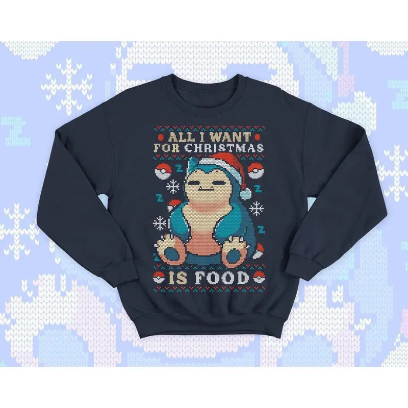 Cute gamer Ugly Christmas Sweater - Hungry and Kawaii sweatshirt gift - video game monster - All I want for Christmas is...