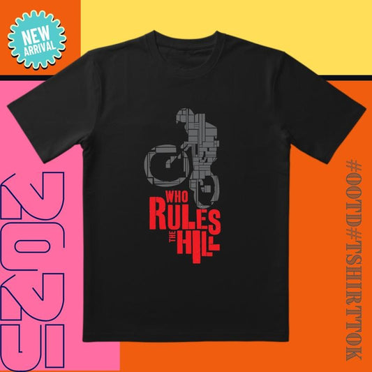 Cycling Black-Gray Battle Tee |   'Who Rules the Hill' Motivational |   Outdoor Fitness Essential