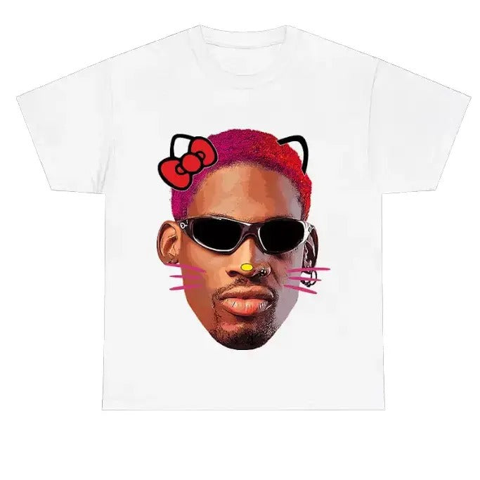 D.Rodman Pink Kitty Graphic Tee Cotton Fabric Hoodie, Sweatshirt | DripVista.com