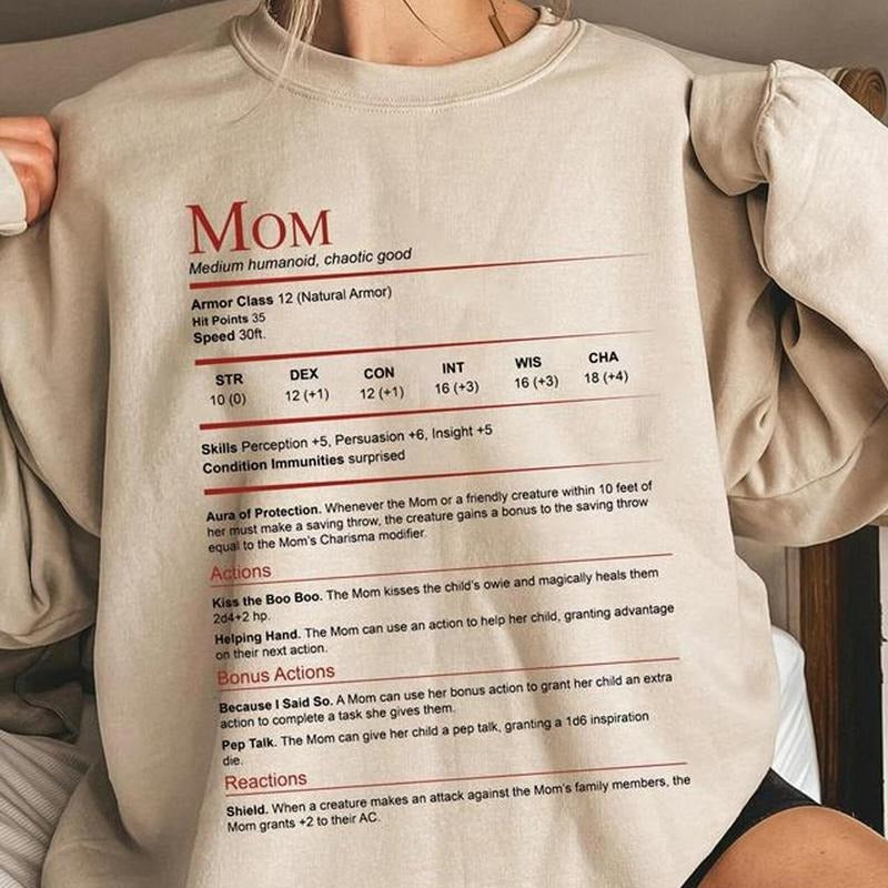 D&D Mom Stat Block Shirt, DnD Mom Shirt, Mothers Day T-shirt Sweatshirt, hoodie Gift for Her | DripVista.com