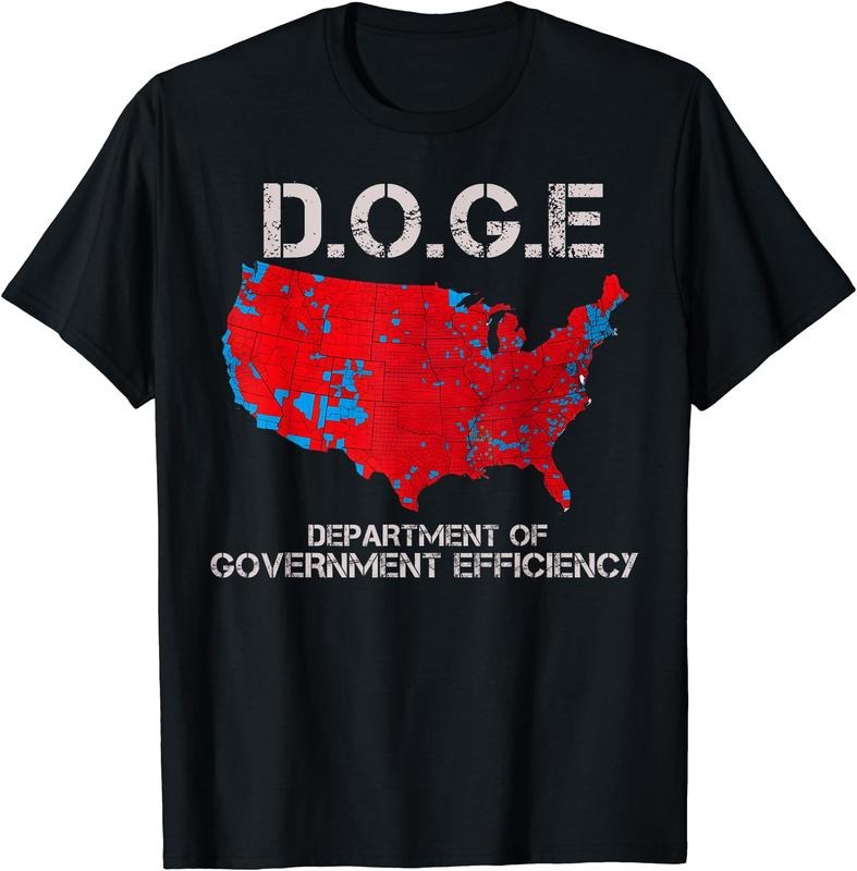 D.O.G.E DOGE Department Of Government Efficiency Election Map 2025 T-Shirt | Unisex Cotton Tee, Short Sleeve, Crewneck, Size S-5XL