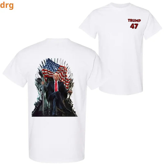 DRG Trummp 47 Iron Throne T-Shirt, Patriotic Graphic Tee, Unisex Casual Top for Trummp Supporters