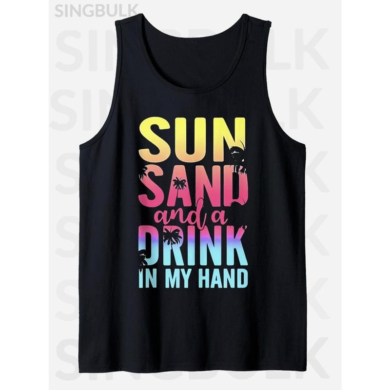 DRINK Print Tank Top, Men'S Cotton Crew Neck Sleeveless Tank Top, Casual Graphic Top For Summer T-Shirts, Hoodie, Sweatshirt