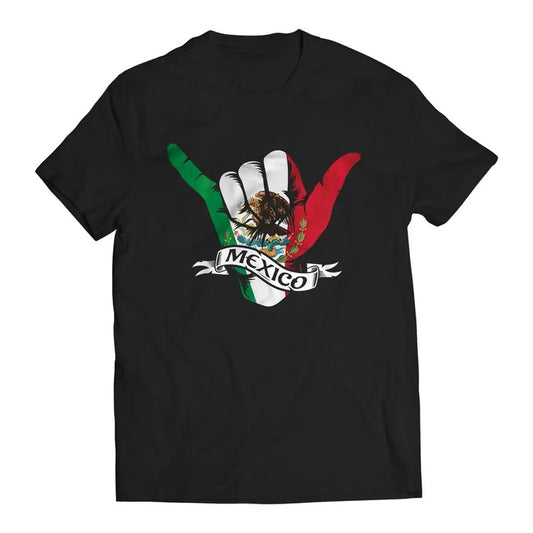 DTG Printed Mexico Shaka Hand T-Shirt - Menswear Classic Crewneck Cotton Graphic Tee for Everyday Wear