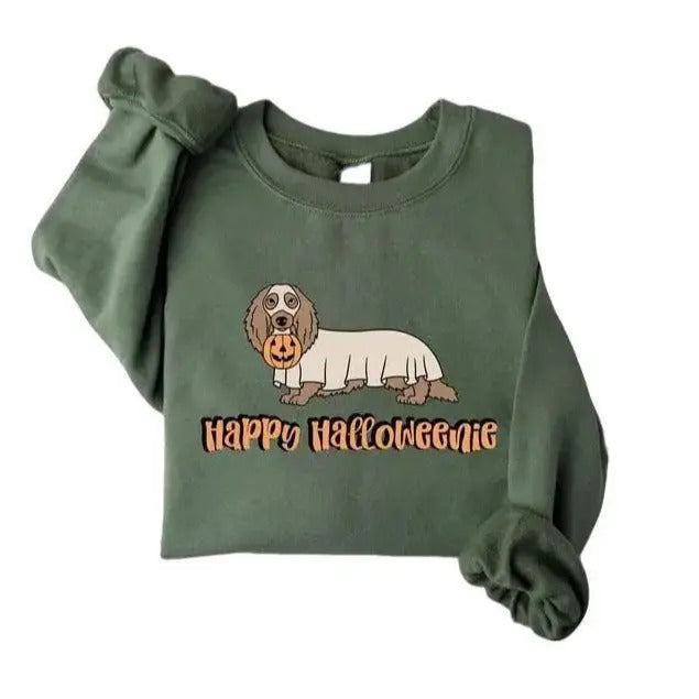 Dachshund Ghost Sweatshirt, Halloween Dog Sweater, Spooky Season Crewneck, Dog Lover Gift Fall T-Shirt Hoodie | DripVista.com