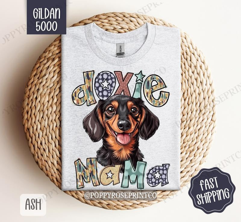 Dachshund Mama Shirt Gildan, Dog Mom Women's Tee, Cute Doxie Women's Tshirt Plus Sizes Hoodie, Sweatshirt | DripVista.com