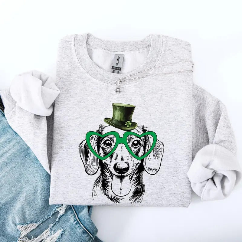 Dachshund, Adorable Dog, St Patrick's Day, Lucky, Irish Sweatshirt, Crew Neck, Women's, Crewneck T-Shirts, Hoodie