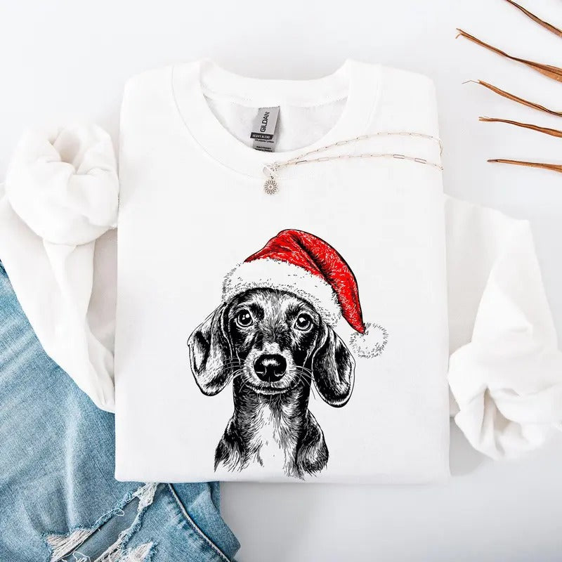 Dachshund, Santa, Dog, Christmas, Dog Lover, Pet Sweatshirt, Crew Neck, Women's, Crewneck T-Shirts, Hoodie | DripVista.com