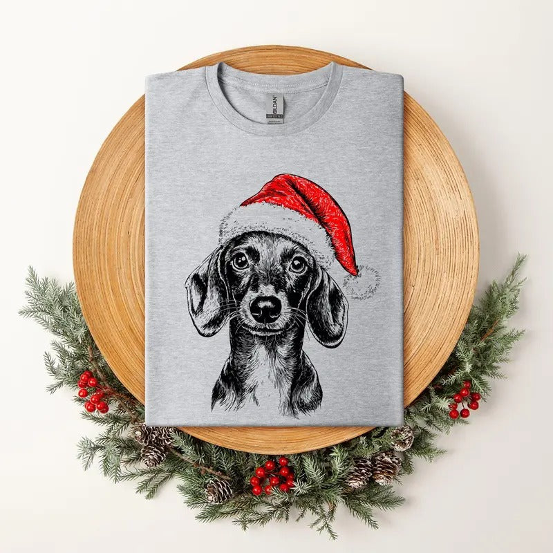 Dachshund, Santa, Dog, Christmas, Dog Lover, Pet T-Shirt, Soft Style Tee, Women's Graphic Tshirt Hoodie, Sweatshirt