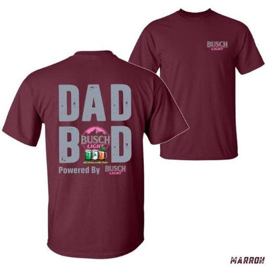 Dad Bod T-Shirt - Funny Busch Light Beach Graphic Design Powered by Beer Vibes - Unisex Casual Streetwear - Ideal Father's Day Gift, Streetwear, Everyday Wear, Trendy Clothing, Casual Wear