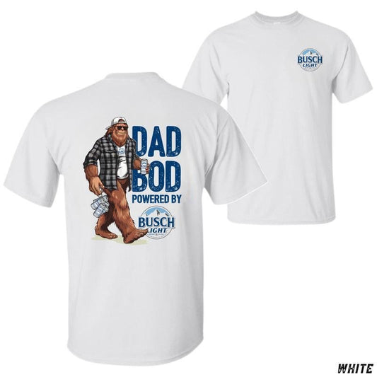 Dad Bod T-shirt, Featuring Fun Bigfoot Character with Bussch Light, Perfect for Beer Lovers and Dads, Comedic Design for Father's Day, Unisex Fit