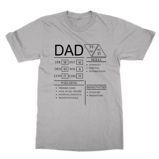 Dad Dungeons And Dragons Character Sheet T Shirt, Tee Rpg Dnd Gm Dungeon Master Fathers Day Top