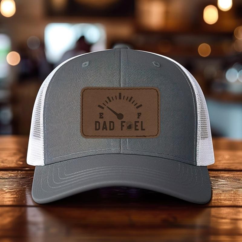 Dad Fuel Beer Mesh Back Trucker Cap Engraved Faux-Leather Patch Adjustable Hat, Hat for Dad, Father's Day Gift, Leather...