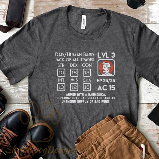 Dad Human Bard Character Sheet, Dnd Dad Shirt, Dnd Character Sheet, Funny FatherS Day Gift, Dungeon Master Shirt, Role Playing TShirt, D&D