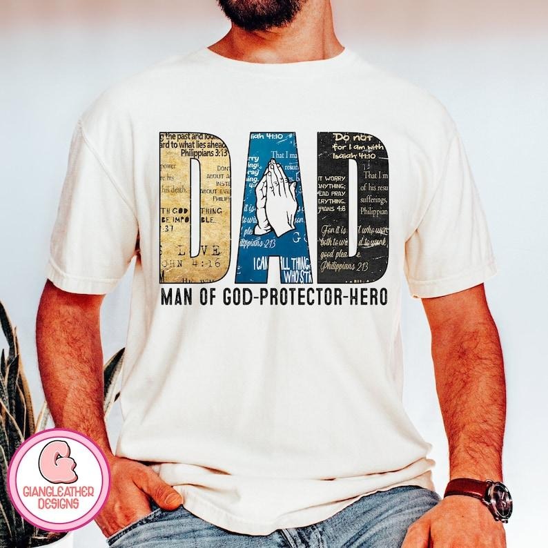 Dad Man of God Protector Hero shirt,dad shirt,christian dad shirt,praying dad shirt,bible verse shirt,father...
