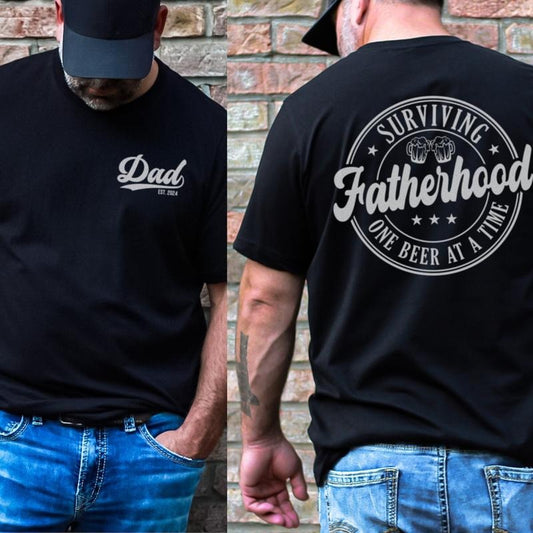 Dad Shirt, Surviving Fatherhood One Beer At A Time Front And Back Shirt, Funny Beer Loving Dad Gift
