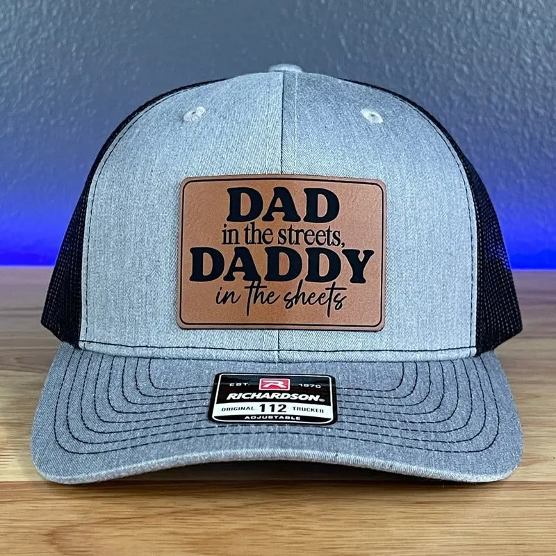Dad in the Streets, Daddy in the Sheets Rectangular Leather Patch Hat T-Shirts, Hoodie, Sweatshirt | DripVista.com