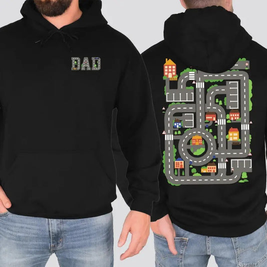 Dad's Car Track Sweatshirt, Funny Dad Tee Shirt, Play Cars On Dad's Back Shirt, Car Road Track Daddy Sweater, Cool Dad Sweater, Best Dad Ever Tee Shirt, Gift For Dad, Father's Day Gift