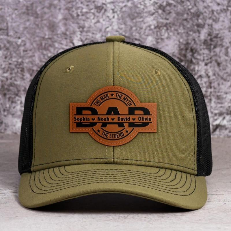 Dad, The Man, The Myth, The Legend, Personalized Leather Patch Hat, Father's Day Gift For Dad, Cap For Grandpa, Hat For...