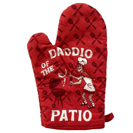 Daddio of the Patio Oven Mitt Funny Backyard BBQ Grilling Fathers Day Kitchen Glove Funny Graphic Kitchenwear Dad Joke  Funny Food  Novelty Cookware Red