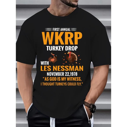Daily Wear Men's Crew Neck T-shirt, Men's Turkey Print T-shirt, Casual Short Sleeves made in usastyle{n002}2