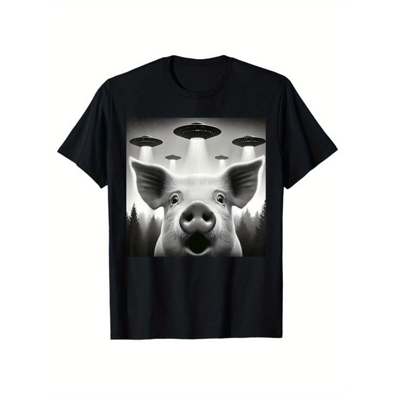 Daily wear men's crew neck T-shirt, pig print, men's cotton T-shirt, graphic T-shirt Men's outdoor wear, men's clothing...