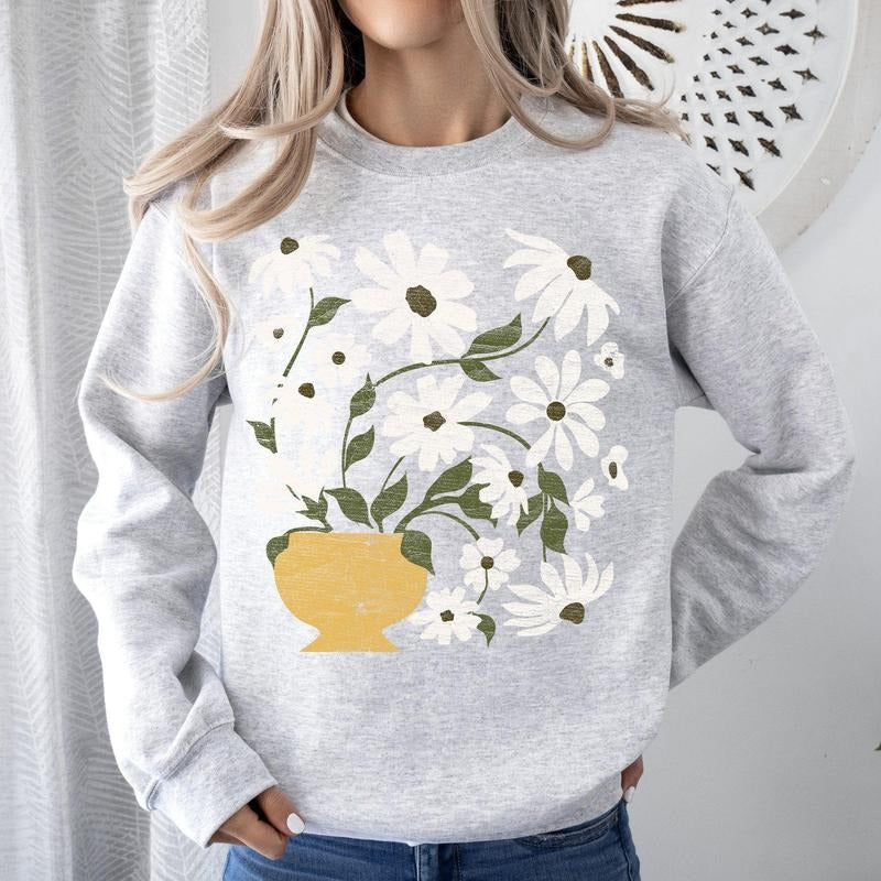 Daisies, Retro Floral Design Sweatshirt T-Shirts, Hoodie | DripVista.com