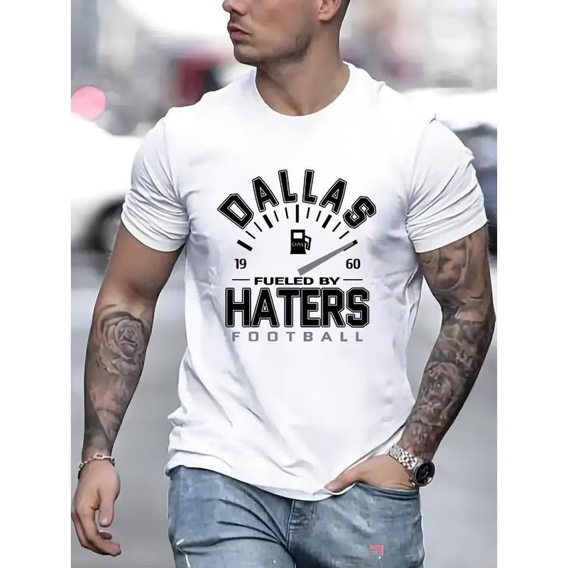 Dallas Haters Men's Short-Sleeve T-Shirt Crew Neck Graphic Tee - Casual Knit Fabric Top with Slight Stretch for Summer