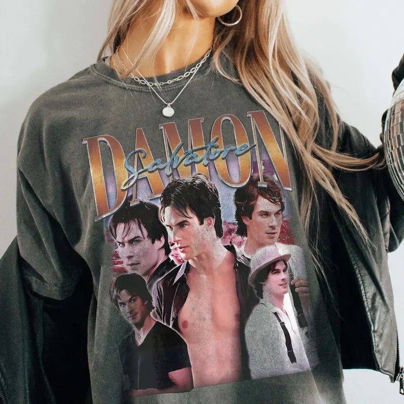 Damon Salvatore Fan Merch T-shirt, Sweatshirt, Hoodie, The Vampire Diaries Merch, TVD Fan Merch, Ian Somerhalder Gift For Her Comfort Cotton