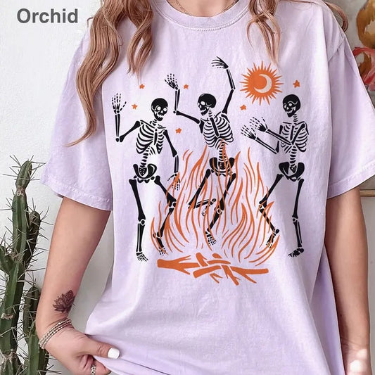 Dancing Skeleton Comfort Colors Shirt, Funny Halloween Shirt, Fall Shirt, Skeleton Halloween Clothing, Halloween Gift Tee Collar Garment Cotton Fabric