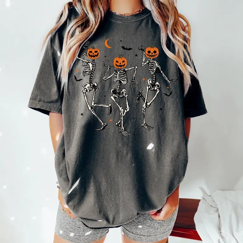 Dancing Skeleton Pumpkin Comfort Colors Shirt, Retro Halloween Shirt, Womens Halloween Shirt, Cute Fall Shirt, Spooky Season, Pumpkin Face
