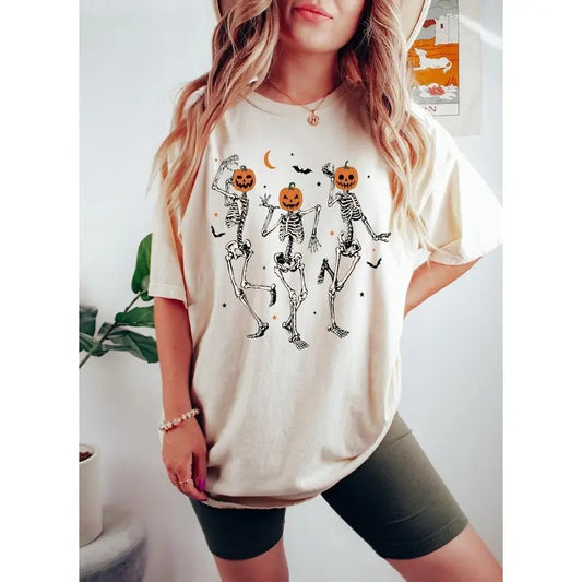 Dancing Skeleton Pumpkin Shirt, Retro Halloween Shirt, Womens Halloween Shirt, Cute Fall Shirt, Spooky Season, Pumpkin Face